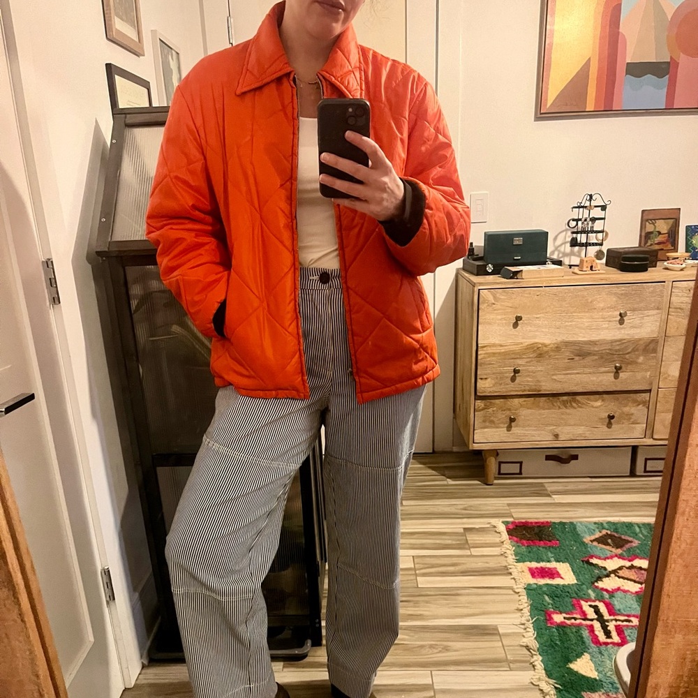 Vintage 1960s-1970s sears work leisure orange quilted collared work coat